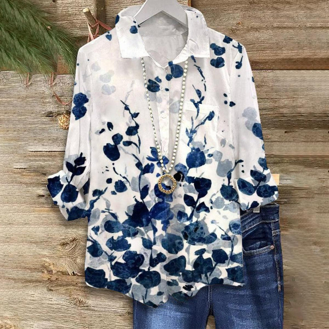 Vintage Blumendruck Bluse mit Kragen für Frühling & Alltag