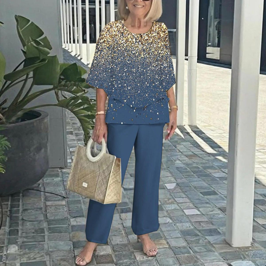 Traumhaftes 3/4 Ärmelloses blaues Zweiteiler-Set - Frühlingseleganz & Komfort