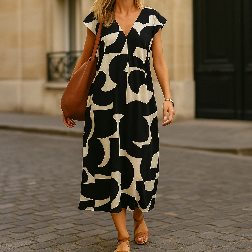 Weit fallendes langes V-Ausschnitt-Kleid