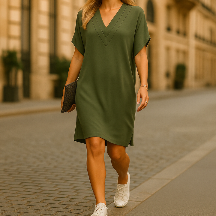 V-Ausschnitt-Kleid mit Wickeloptik