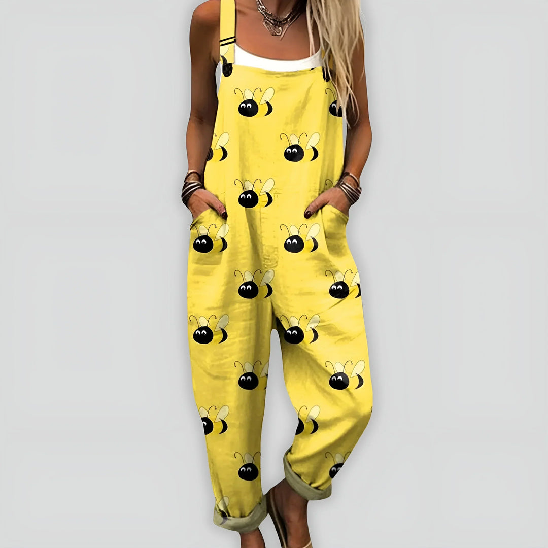 Clara | Bedruckter Jumpsuit Damen Umschlagsaum mit Verstellbaren Trägern