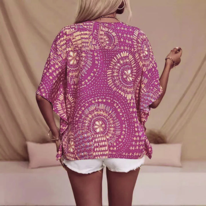 Boho-Bluse mit Print Damen Lockerer Schnitt mit abstraktem Oberflächen-Look