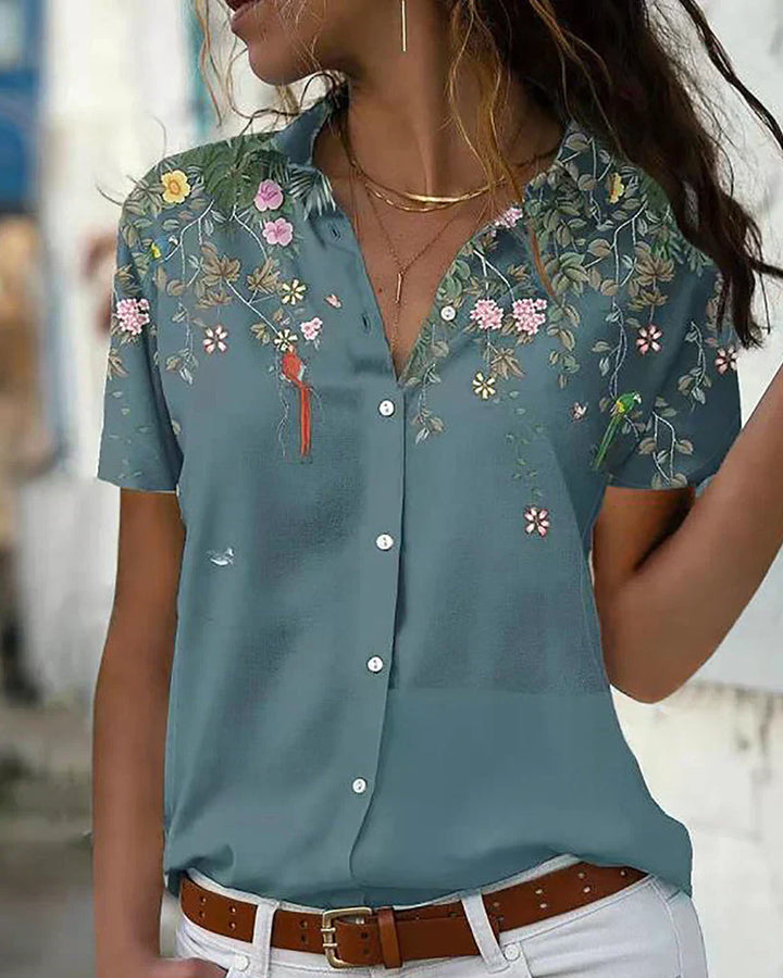 Damen Bluse mit kurzen Ärmeln Bedruckte Oberfläche mit klassischem Kragen