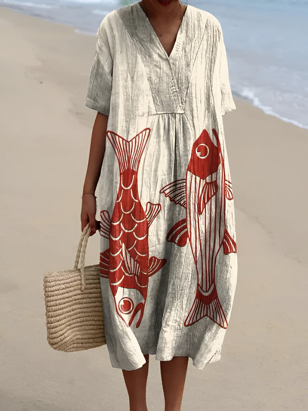 Sommer-Midikleid Damen – Grafische Oberfläche mit A-Linien-Schnitt