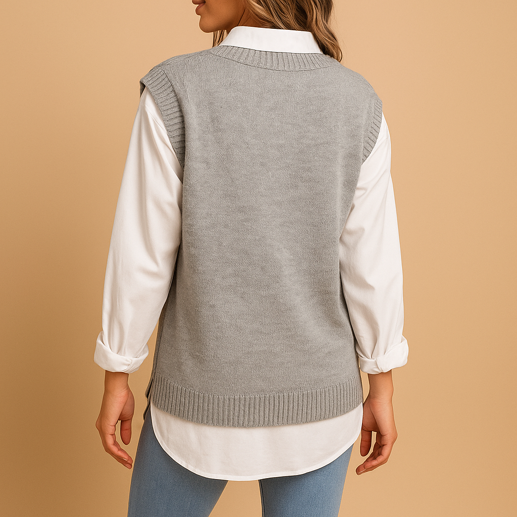 Ärmellose, kabelgestrickte V-Ausschnitt-Weste für Damen | Marit