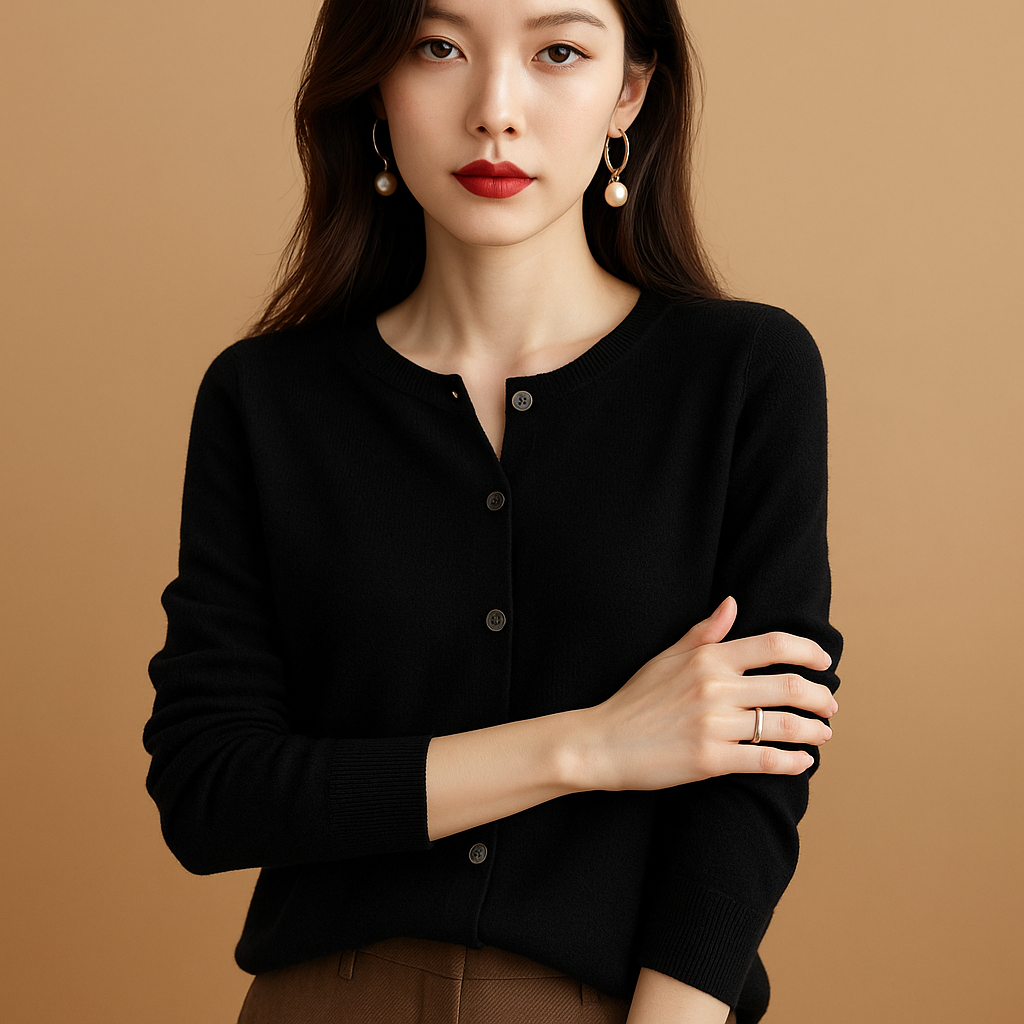 V-Ausschnitt Damen-Cardigan mit Knöpfen und langen Ärmeln | Ilse