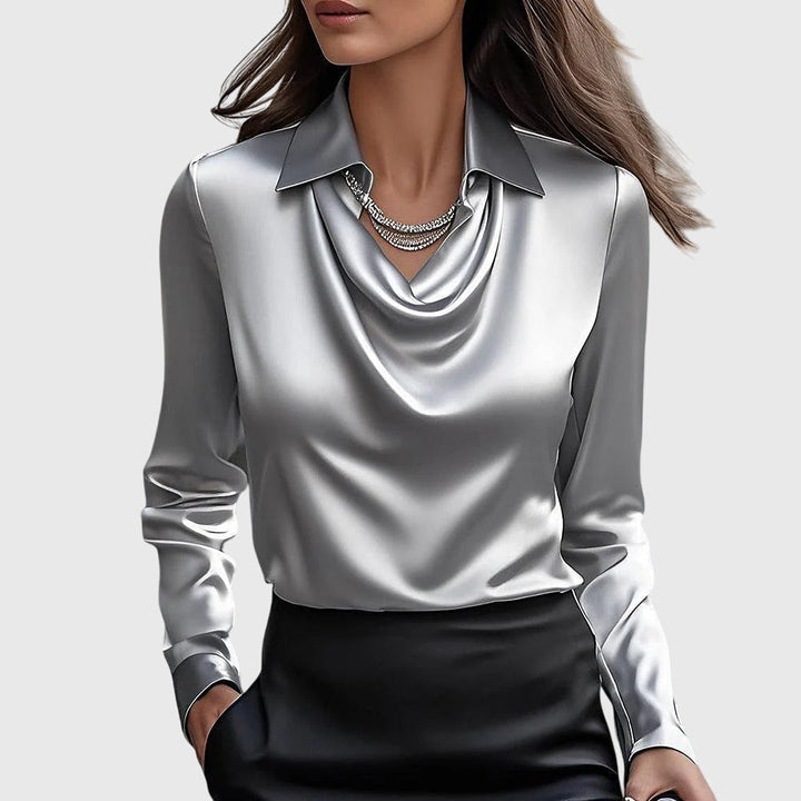 SYLVIA - BLUSE MIT LUXURIÖSEM GLANZ UND FALTENKRAGEN