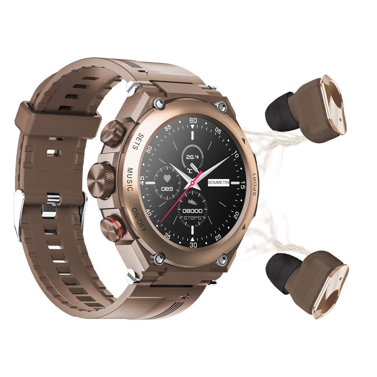 All-in-1-Smartwatch mit drahtlosen Ohrhörern (funktioniert mit iPhone und Android)