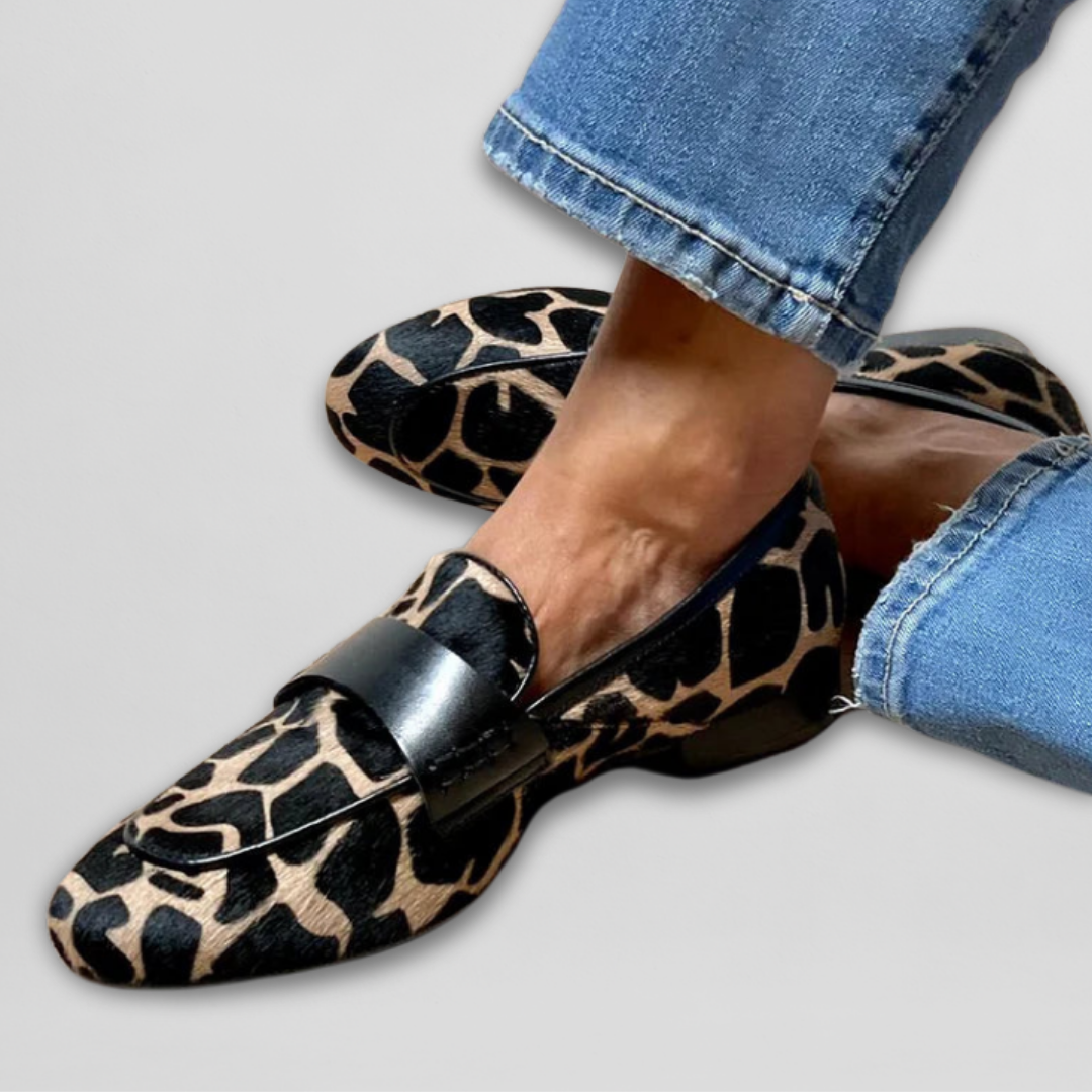 Loafer mit Animal-Print Damen – Synthetisches Obermaterial mit kontrastierendem Riemen