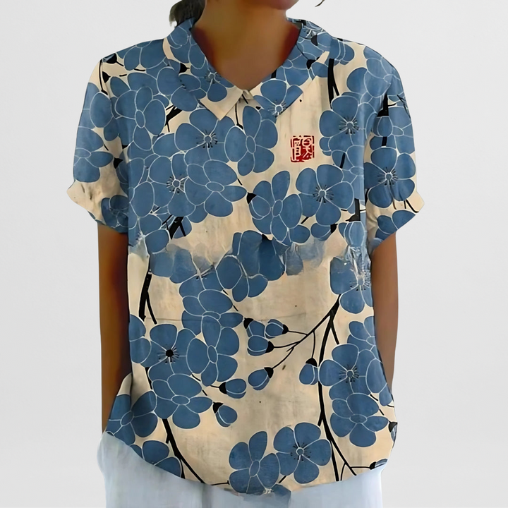 Bluse mit Blumenmuster für Damen – Strukturierte Weboberfläche