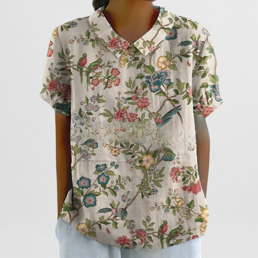 Bluse mit Blumenmuster für Damen – Strukturierte Weboberfläche