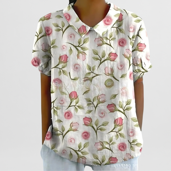 Bluse mit Blumenmuster für Damen – Strukturierte Weboberfläche
