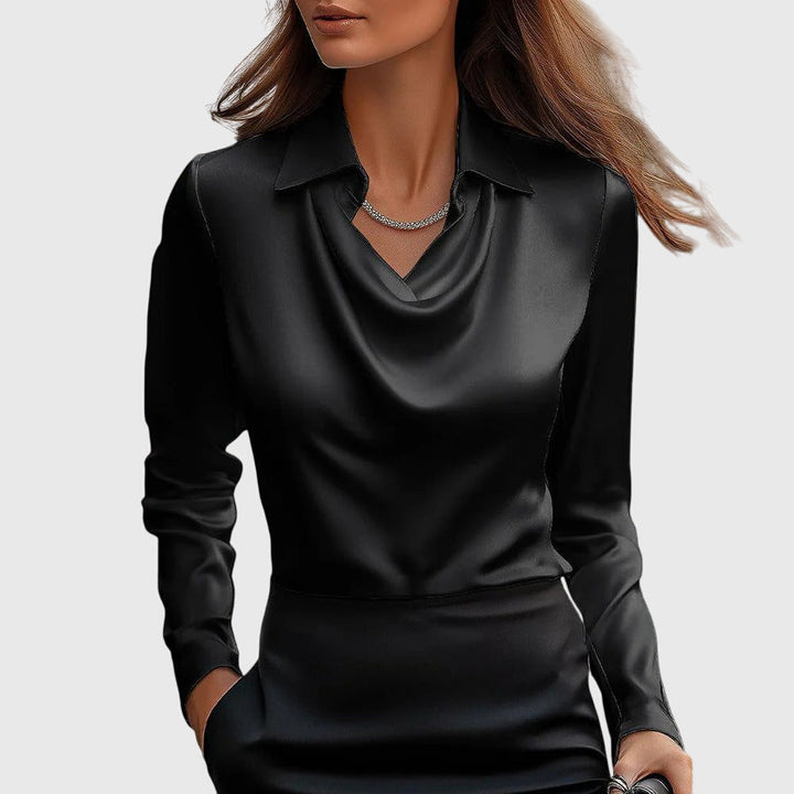 SYLVIA - BLUSE MIT LUXURIÖSEM GLANZ UND FALTENKRAGEN