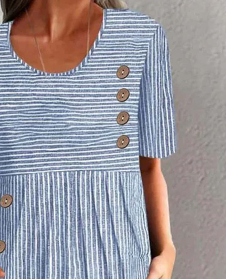 Gestreiftes Midikleid Damen – Gewebte Oberfläche mit Knopfleiste vorn