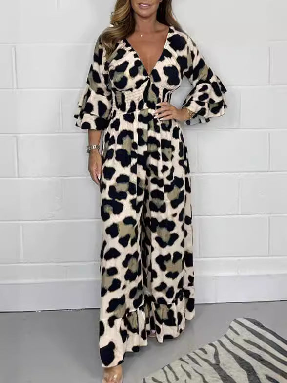 🔥Hot Sale 50% Off🍃Leopardenmuster V-Ausschnitt Jumpsuit