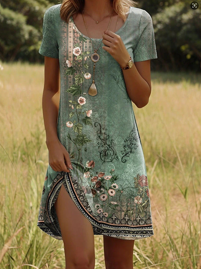 Boho-Sommerkleid Damen – Baumwollmischung mit Ethno-Print