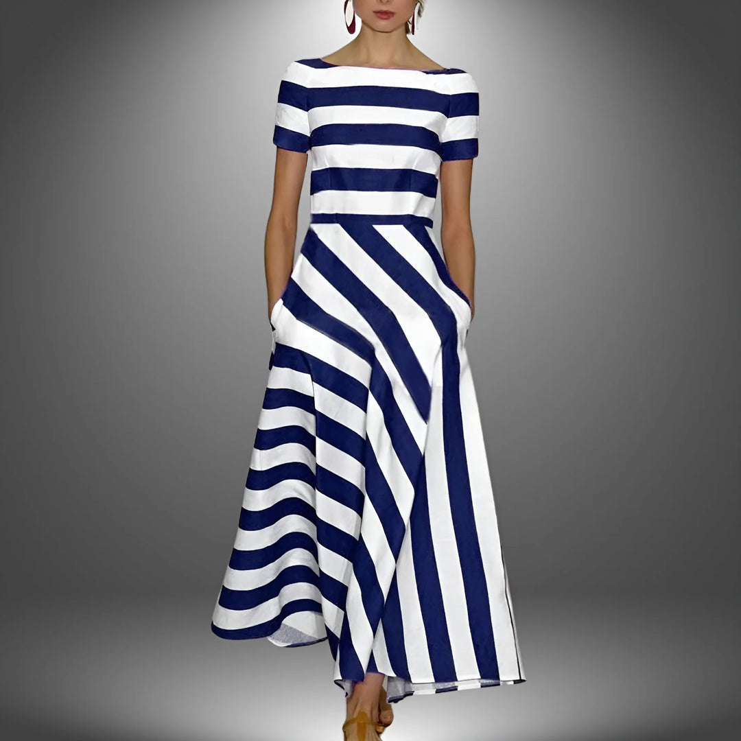 Gestreiftes Maxikleid Damen – Gewebte Oberfläche mit gemischter Streifenrichtung