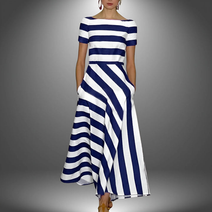 Gestreiftes Maxikleid Damen – Gewebte Oberfläche mit gemischter Streifenrichtung