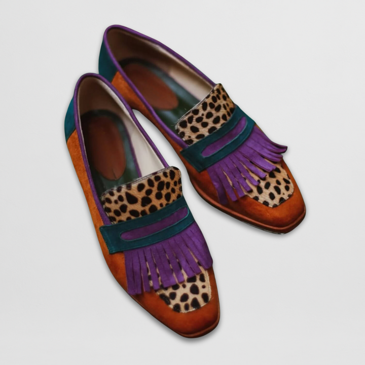 Loafer mit Animal-Print Damen – Gemischte Oberfläche mit Fransen-Detail