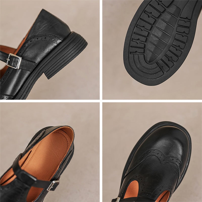 T-Riemen-Schuhe Damen – Strukturierte Optik mit perforierten Details