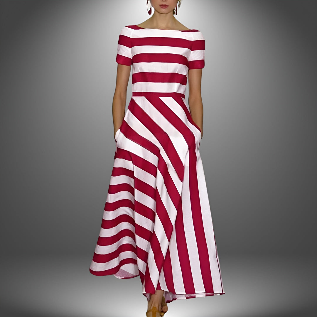 Gestreiftes Maxikleid Damen – Gewebte Oberfläche mit gemischter Streifenrichtung