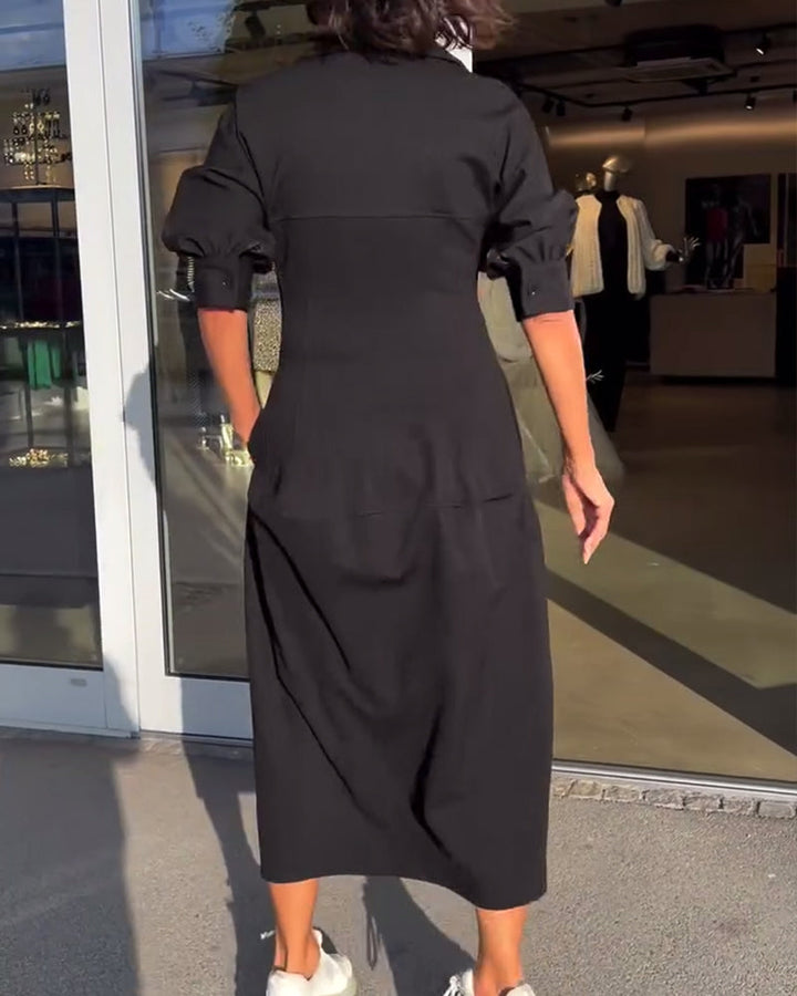 Langes Freizeitkleid Damen – Strukturierte Oberfläche mit Seitentaschen