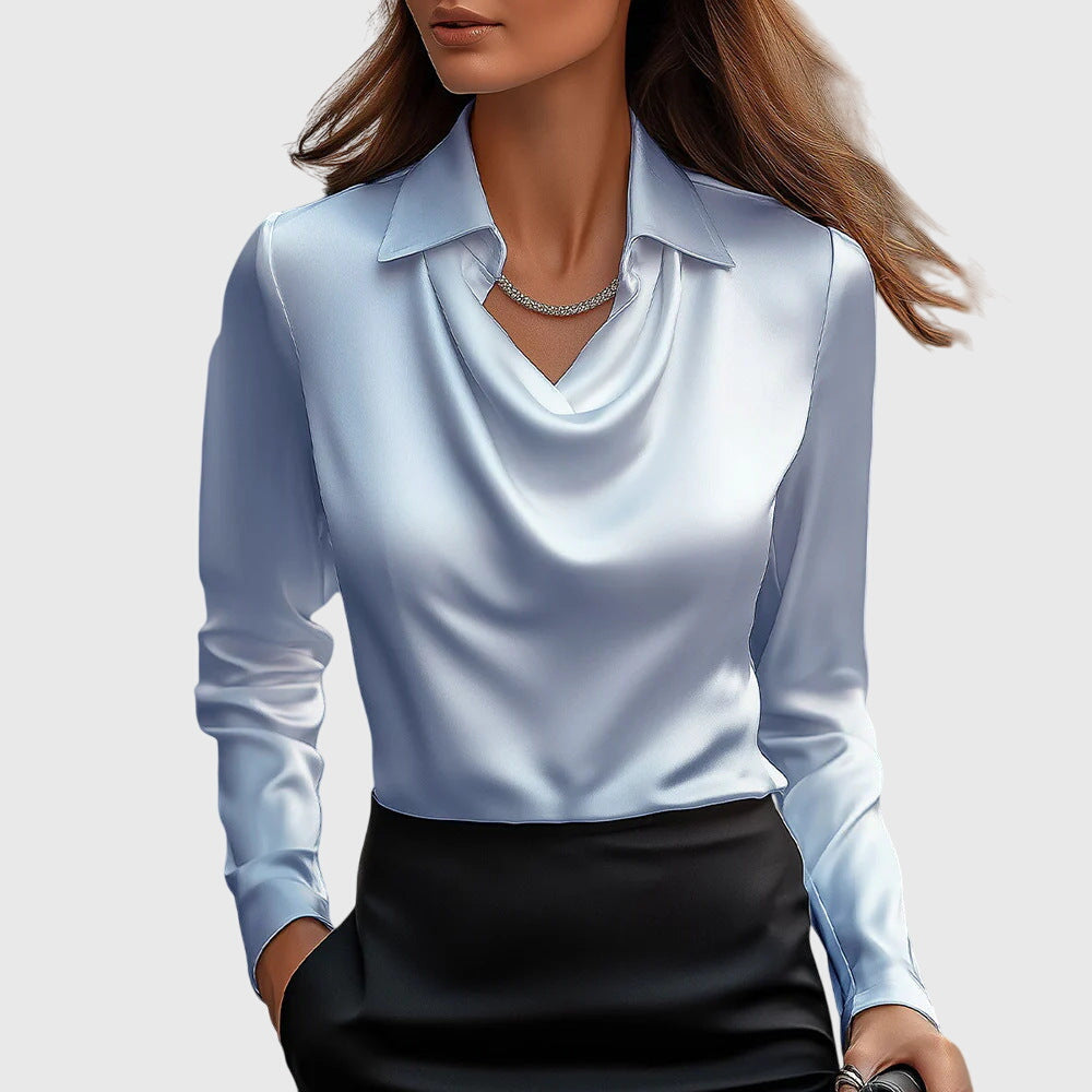 SYLVIA - BLUSE MIT LUXURIÖSEM GLANZ UND FALTENKRAGEN
