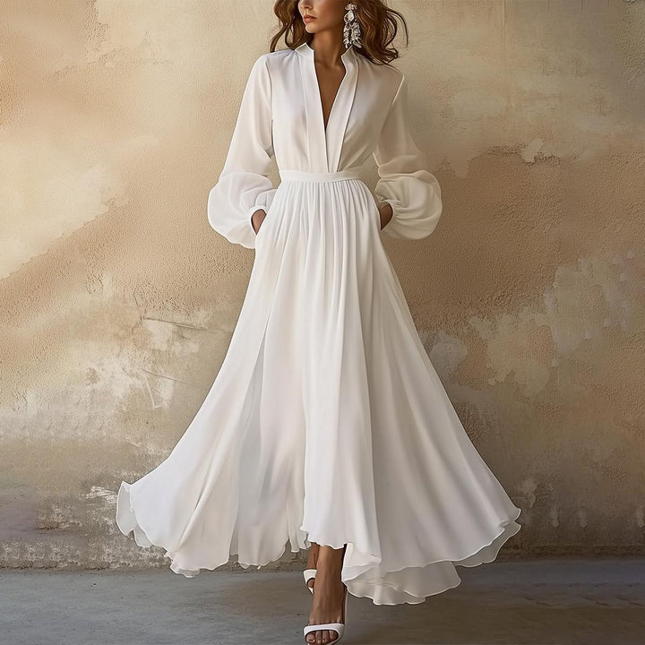 Elegantes V-Neck Maxi Kleid für Frühling und Anlässe
