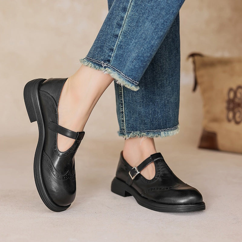 T-Riemen-Schuhe Damen – Strukturierte Optik mit perforierten Details