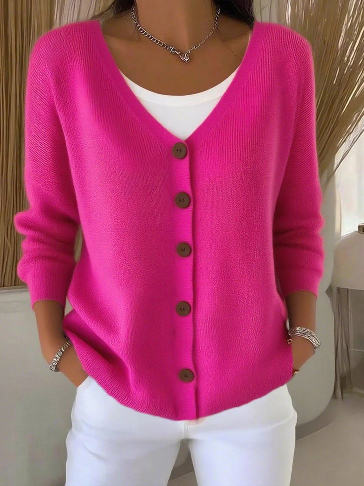 Olivia - Langarm V-Ausschnitt Knopf Pullover
