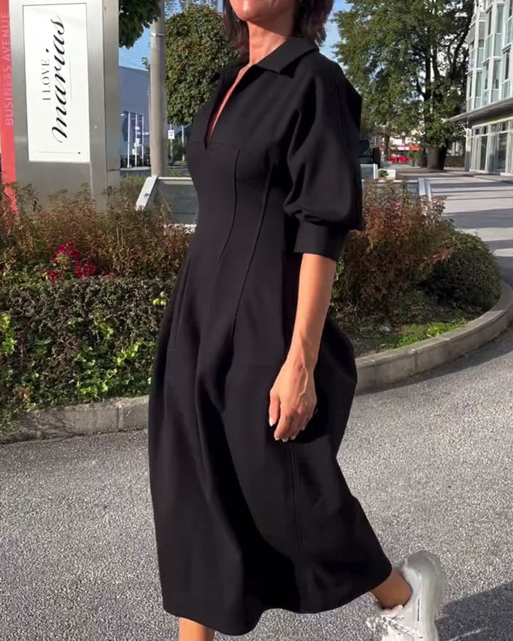 Langes Freizeitkleid Damen – Strukturierte Oberfläche mit Seitentaschen
