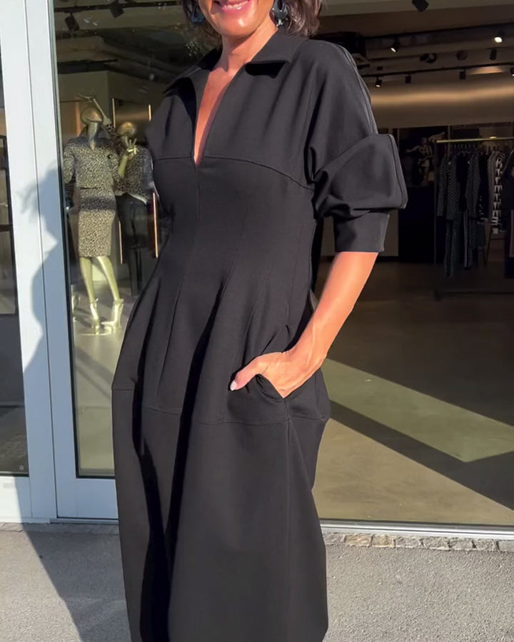 Langes Freizeitkleid Damen – Strukturierte Oberfläche mit Seitentaschen