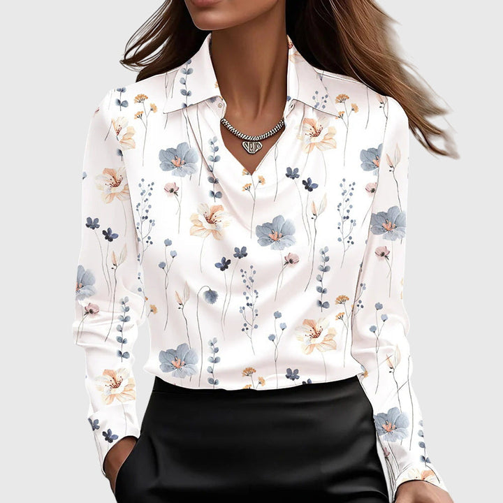 SYLVIA - BLUSE MIT LUXURIÖSEM GLANZ UND FALTENKRAGEN