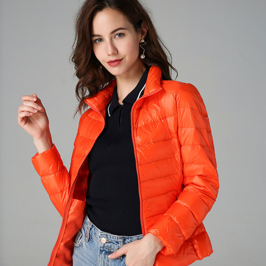 Aurora – Neue ultraleichte Jacke mit weißen Entenfedern