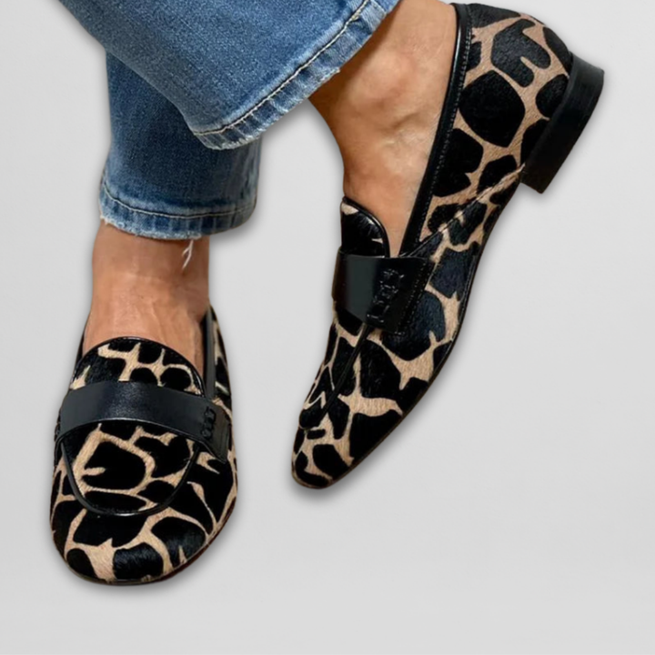 Loafer mit Animal-Print Damen – Synthetisches Obermaterial mit kontrastierendem Riemen