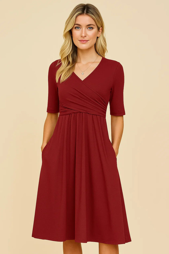 A-Linien Midikleid Damen Wickel-Oberteil mit Ausgestelltem Rock