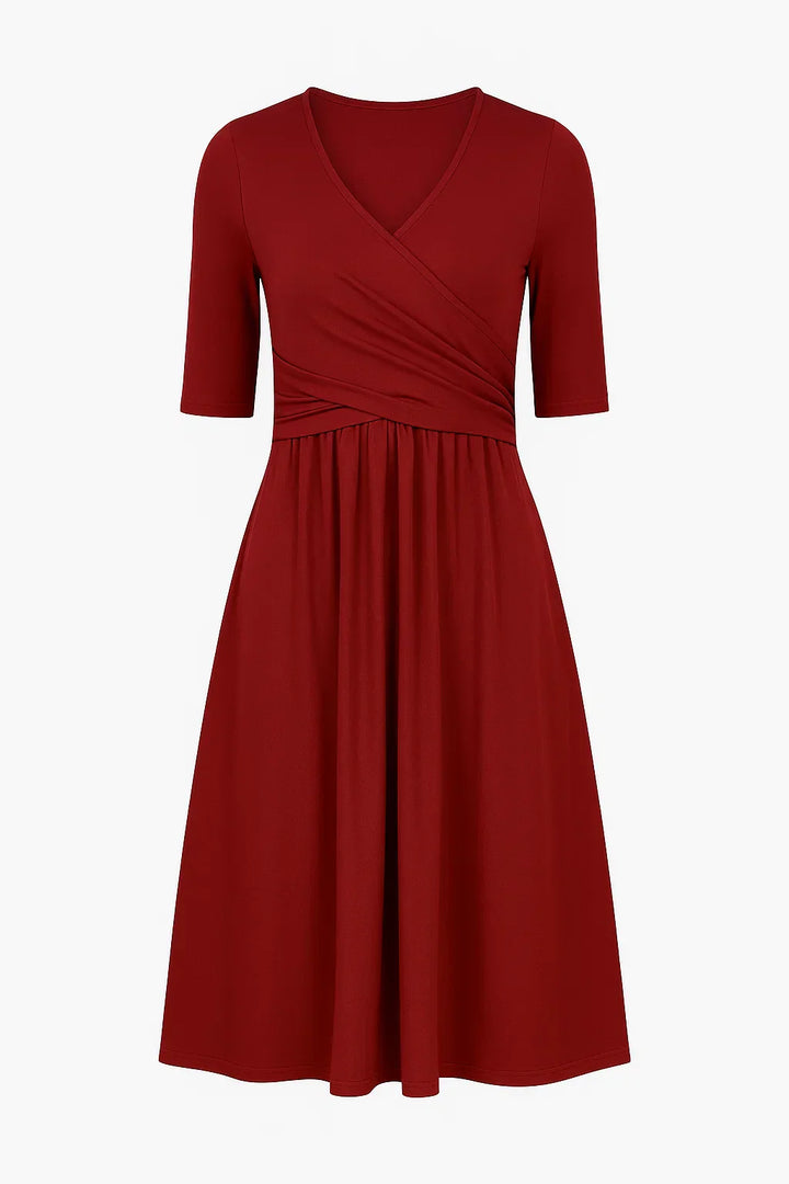 A-Linien Midikleid Damen Wickel-Oberteil mit Ausgestelltem Rock