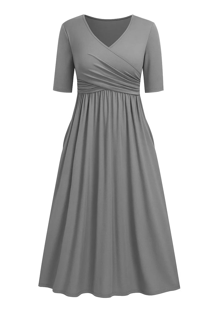 A-Linien Midikleid Damen Wickel-Oberteil mit Ausgestelltem Rock