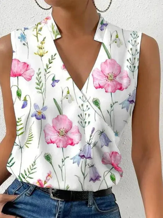 Ärmellose Bluse Damen V-Ausschnitt mit Kragendetail