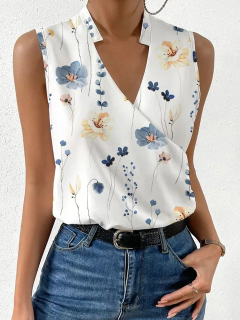 Ärmellose Bluse Damen V-Ausschnitt mit Kragendetail