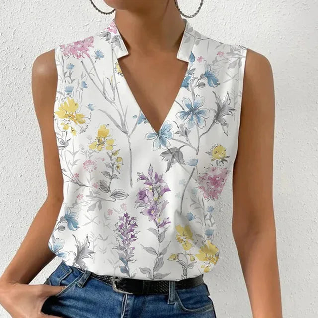 Ärmellose Bluse Damen V-Ausschnitt mit Kragendetail