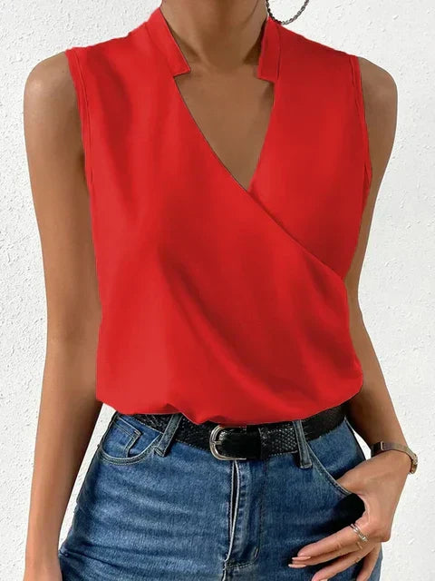 Ärmellose Bluse Damen V-Ausschnitt mit Kragendetail