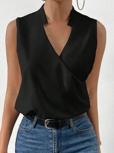 Ärmellose Bluse Damen V-Ausschnitt mit Kragendetail