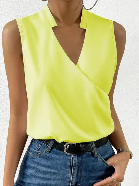 Ärmellose Bluse Damen V-Ausschnitt mit Kragendetail