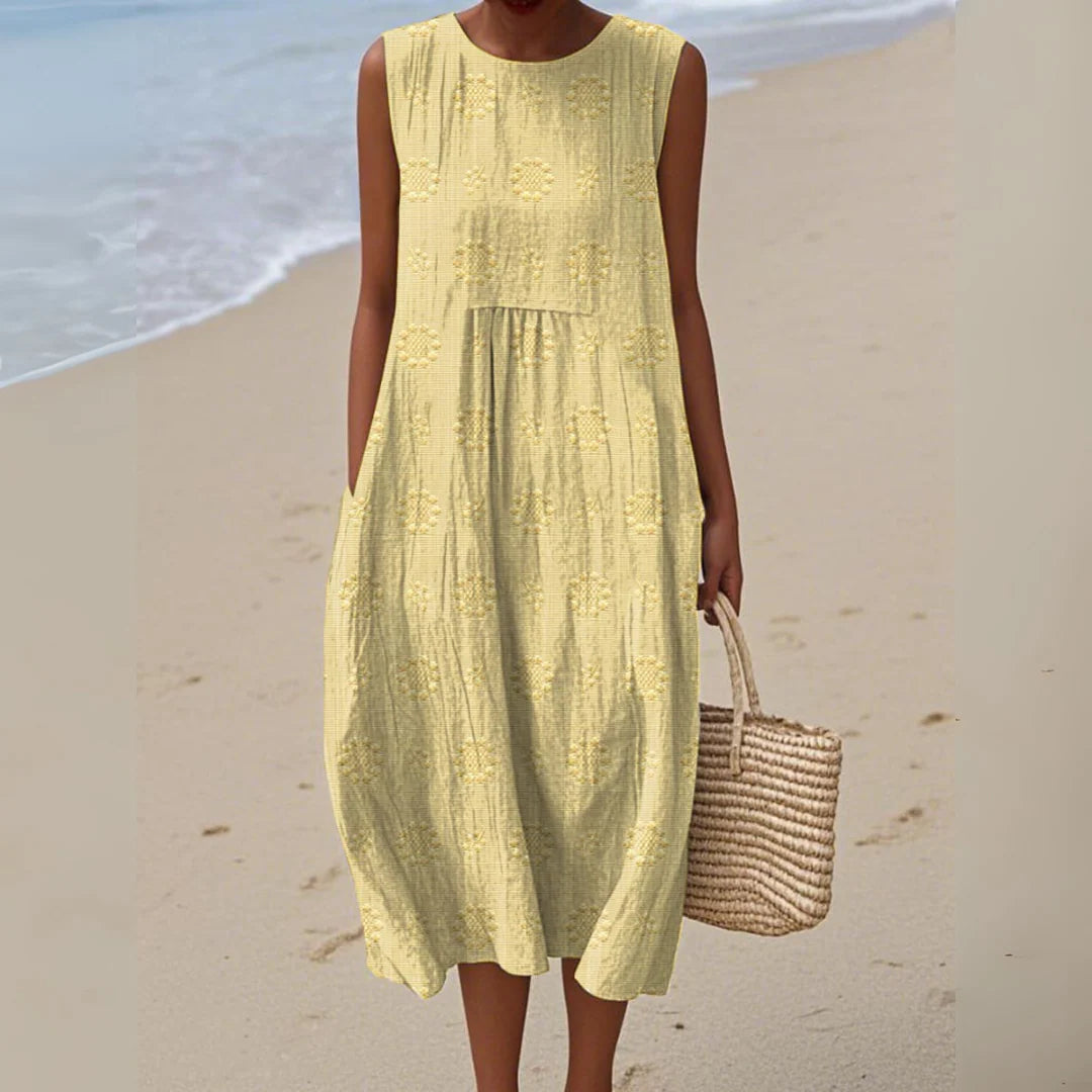 Ärmelloses Midikleid Damen Bestickte Oberfläche mit gerafftem Frontdetail