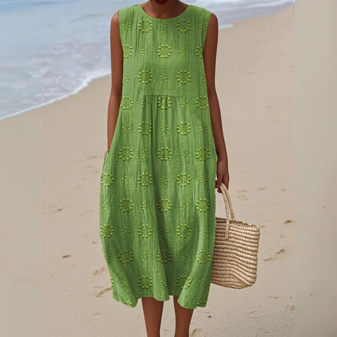 Ärmelloses Midikleid Damen Bestickte Oberfläche mit gerafftem Frontdetail