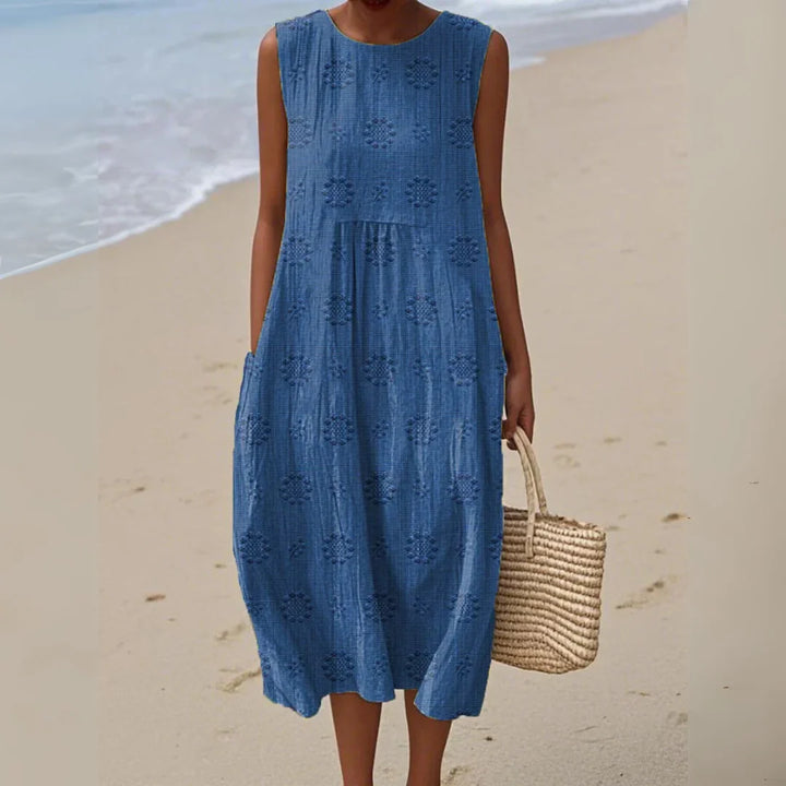 Ärmelloses Midikleid Damen Bestickte Oberfläche mit gerafftem Frontdetail