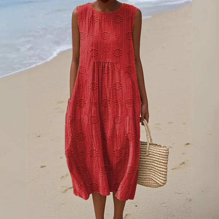 Ärmelloses Midikleid Damen Bestickte Oberfläche mit gerafftem Frontdetail