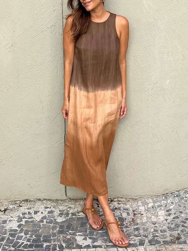 Ärmelloses Midikleid Damen Ombré-Farbverlauf mit Seitenschlitzen