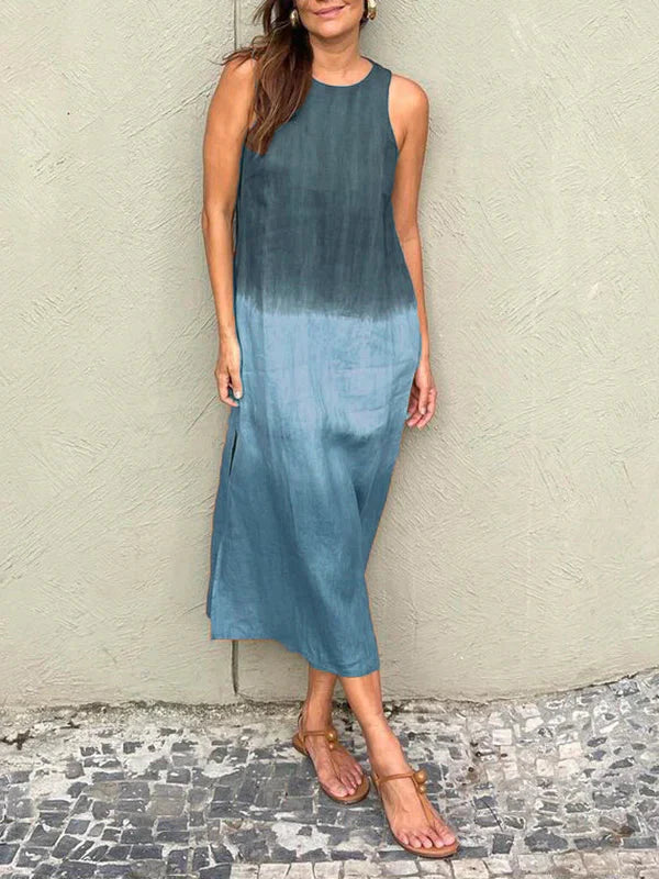 Ärmelloses Midikleid Damen Ombré-Farbverlauf mit Seitenschlitzen